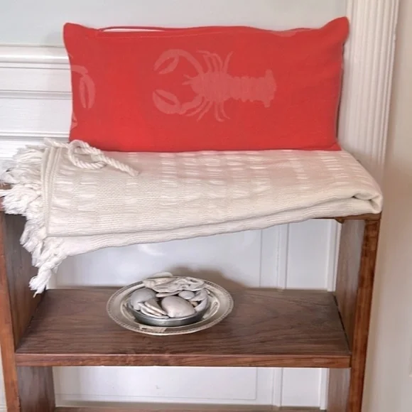 Lobster Louie SET Organic Cotton Blanket Towel 2 Sided + Nap Pillow Cover 🦞 Red - Picture 7 of 14